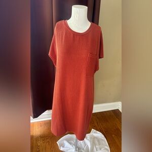 Miduo Rust Ribbed Pocket Mini T-Shirt Dress Size : Medium